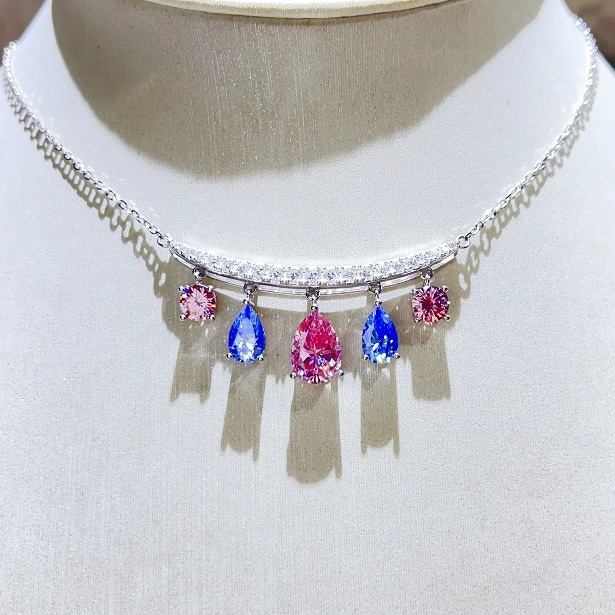 6 Carat 925 Sterling Silver Moissanite Teardrop Necklace